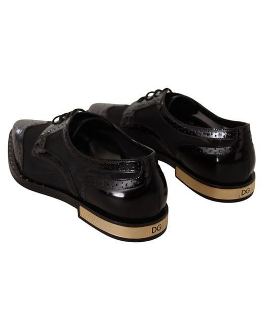 Dolce & Gabbana Black Leather Broques Sheer Wingtip Shoes