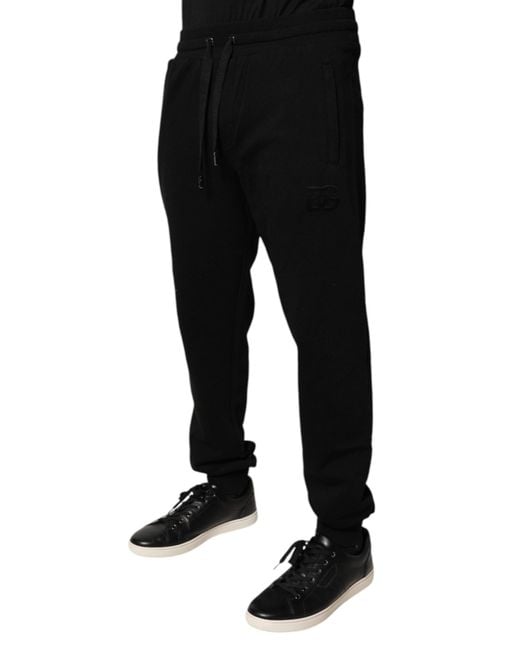 Dolce & Gabbana Black Cotton Mid Waist Jogger Sweatmen's Pants for men