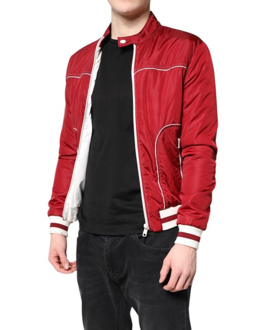 Dolce & Gabbana Red Lightweight Bomber Jacket With Contrast Stitching for men