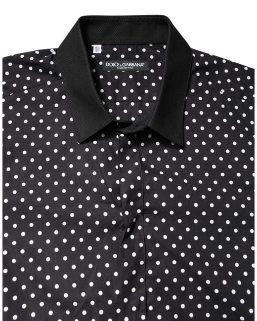 Dolce & Gabbana Black Polka Dot Cotton Formal Dress Shirt for men
