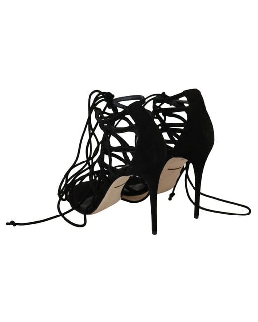 Dolce & Gabbana Black Suede Strap Stilettos Sandals