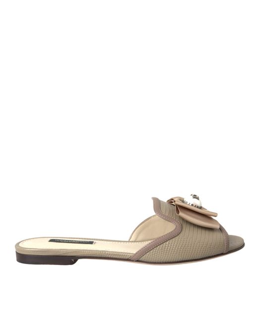 Dolce & Gabbana Natural Logo Pearl Flats Sandals Slides Shoes Leather