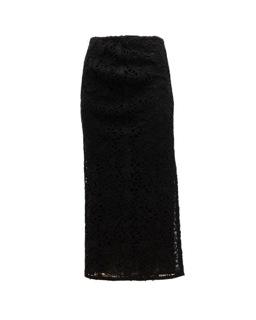 Valentino Garavani Black Midi Skirt With Floral Lace