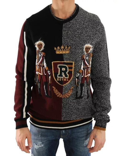 Dolce & Gabbana Black King Knight Monkey Knitted Cashmere Wool Sweater for men