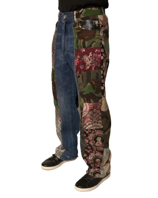 Dolce & Gabbana Black Patchwork Cotton Straight Denim Jeans for men