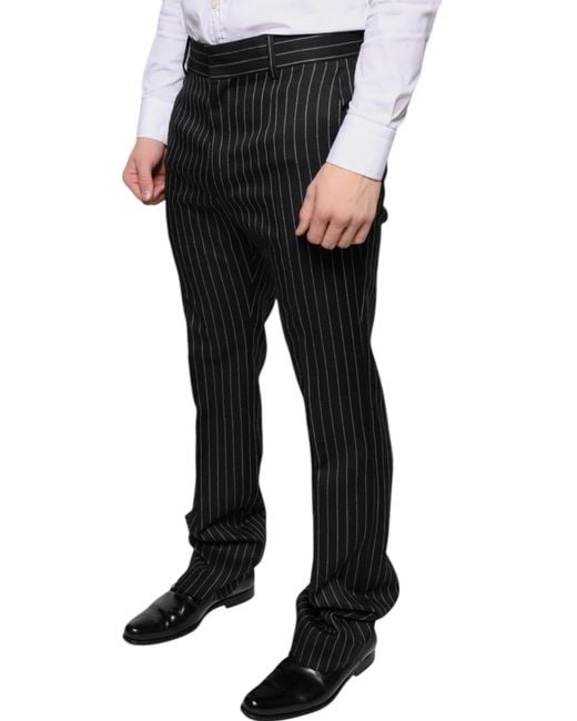 Dolce & Gabbana Black Stripes Skinny Dress Pants for men