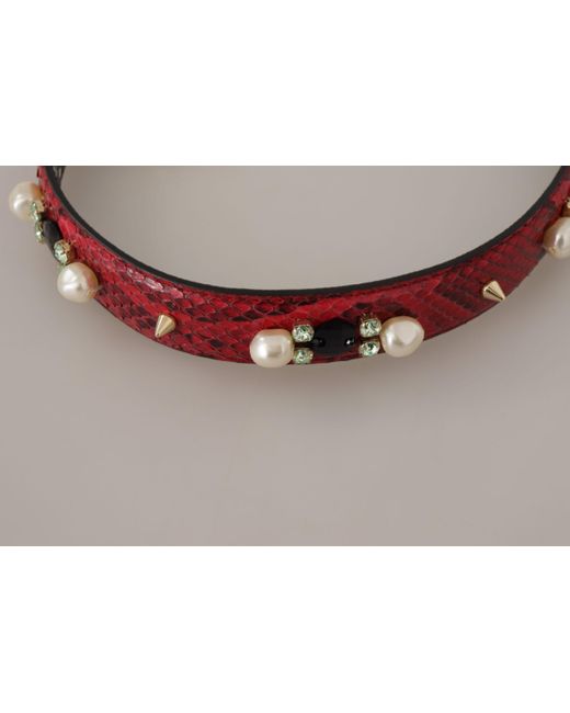 Dolce & Gabbana Red Exotic Leather Crystals Bag Shoulder Strap