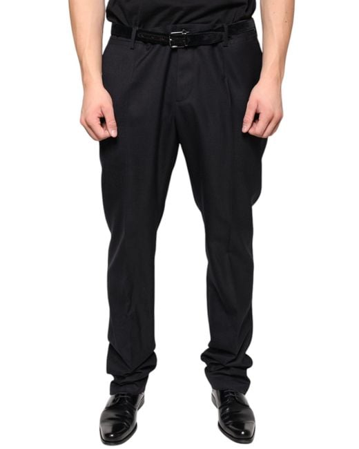 Dolce & Gabbana Black Wool Skinny Dress Formal Pants for men