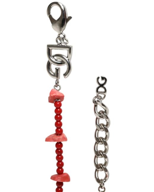 Dolce & Gabbana Red Tone Brass Beaded Resin Dg Logo Chain Bracelet