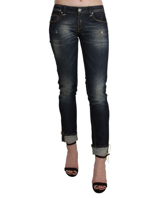 Acht Black Washed Low Waist Skinny Cropped Denim Pant