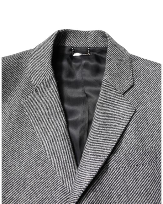 Dolce & Gabbana Gray Overcoat Long Sleeve Notch Neck for men