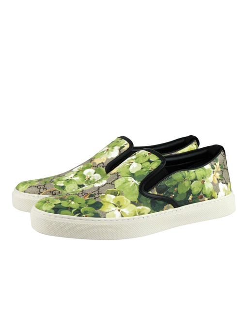 Gucci Green Bloom Flower Print Supreme Gg Canvas Slip Sneakers for men