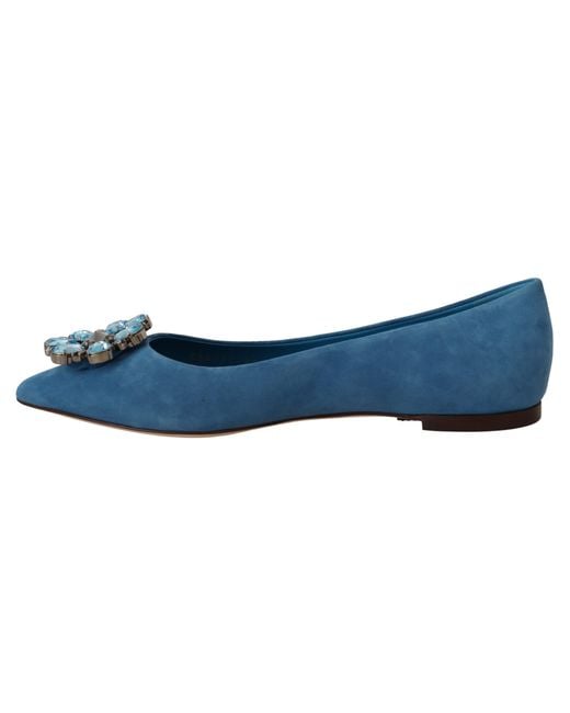Dolce & Gabbana Blue Elegant Crystal-Embellished Suede Flats