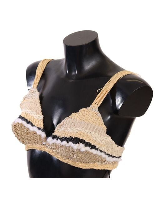 Dolce & Gabbana Black Straw Raffia Woven Crochet Cover Up Top Cotton