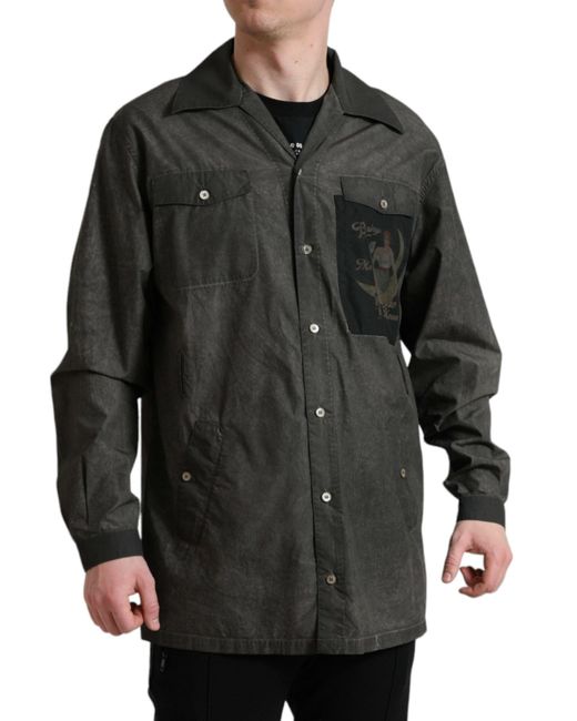 Dolce & Gabbana Black Cotton Collared Long Sleeves Shirt for men