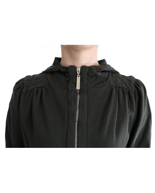 Exte Black Top Hooded Cotton Zipper Sweater