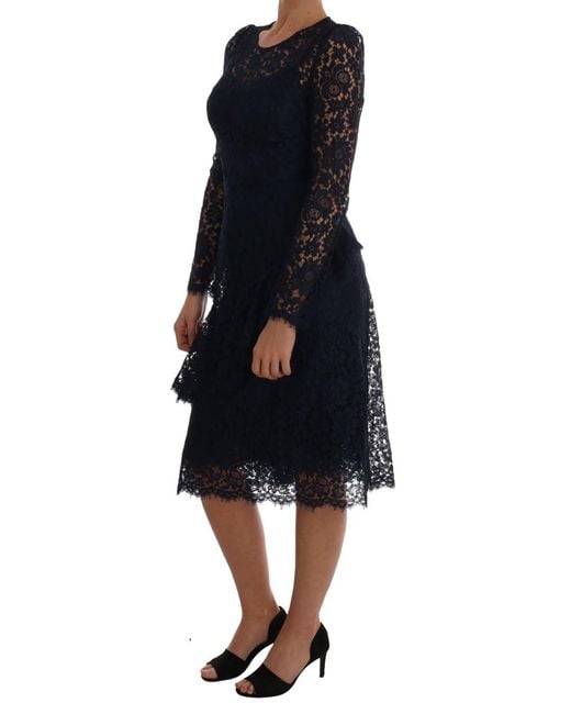 Dolce & Gabbana Black Dolce Gabbana Blue Taormina Floral Lace Sheath Dress