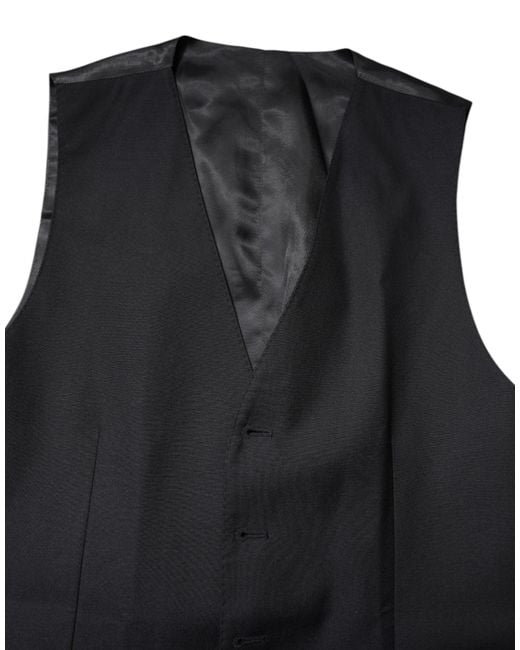 Dolce & Gabbana Black Wool Waistcoat Dress Formal Vest for men