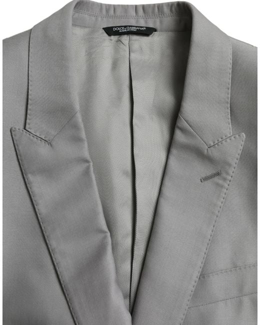 Dolce & Gabbana Gray Wool Peak Single Breasted Coat Blazer for men
