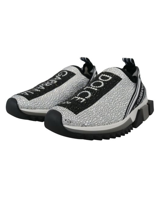 Dolce & Gabbana Black Silver Rhinestones Sorrento Sneakers Shoes