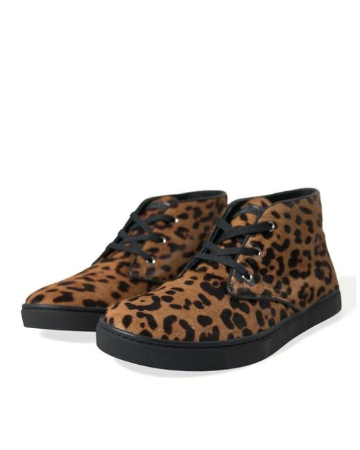 Dolce & Gabbana Brown Leopard Pony Hair Leather Sneakers Shoes for men