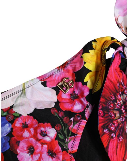 Dolce & Gabbana Red Black Floral Print Swimsuit Bikini Bottom Swimwear