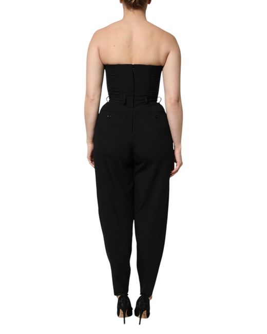 Dolce & Gabbana Black Wool Strapless Romper Jumpsuit Dress