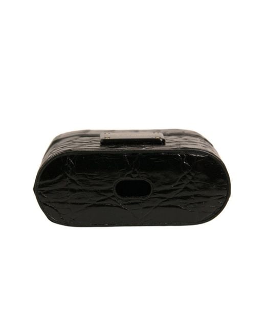 Dolce & Gabbana Black Leather Metal Logo Plaque Holder Airpods Case for men