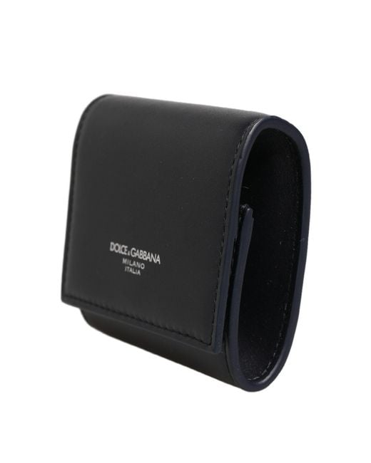 Dolce & Gabbana Black Calfskin Leather Logo Print Bifold Coinpurse Wallet Calf