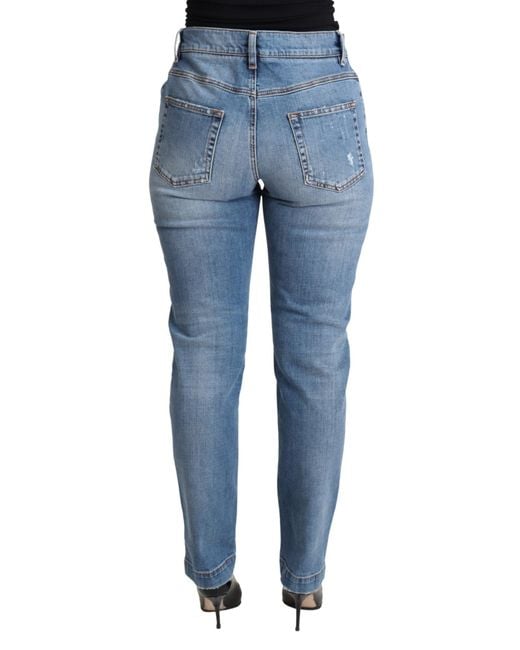 Dolce & Gabbana Blue Tattered Skinny Denim Cotton Blend Jeans