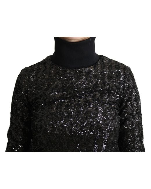 Dolce & Gabbana Black Sequined Knitted Turtle Neck Sweater