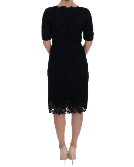 Dolce & Gabbana Black Floral Ricamo Sheath Dress