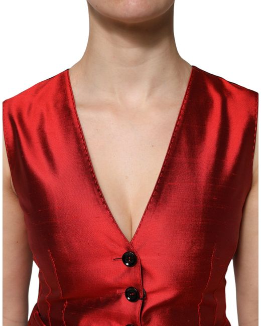 Dolce & Gabbana Red Button Down Sleeveless Vest Top