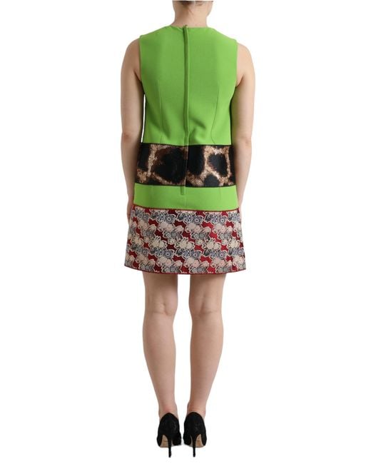 Dolce & Gabbana Green Apple Sleeveless Panelled Shift Dress