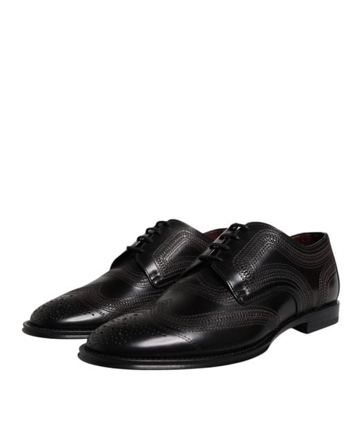 Dolce & Gabbana Black Stitched Leather Oxford Shoes for men