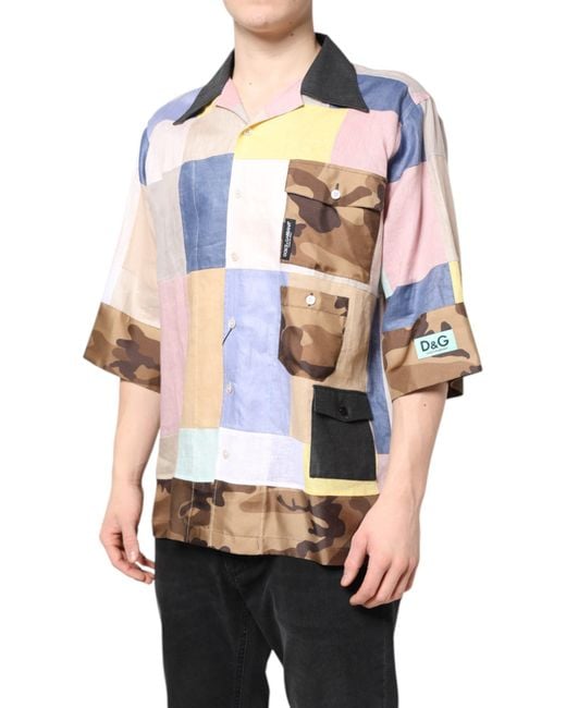 Dolce & Gabbana Multicolor Patchwork Short Sleeve Shirt for men