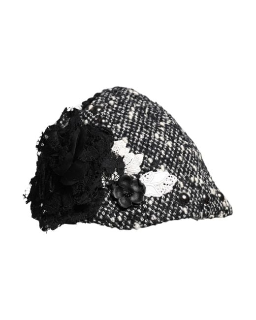 Dolce & Gabbana Metallic Wool Floral Embellished Cloche Hat
