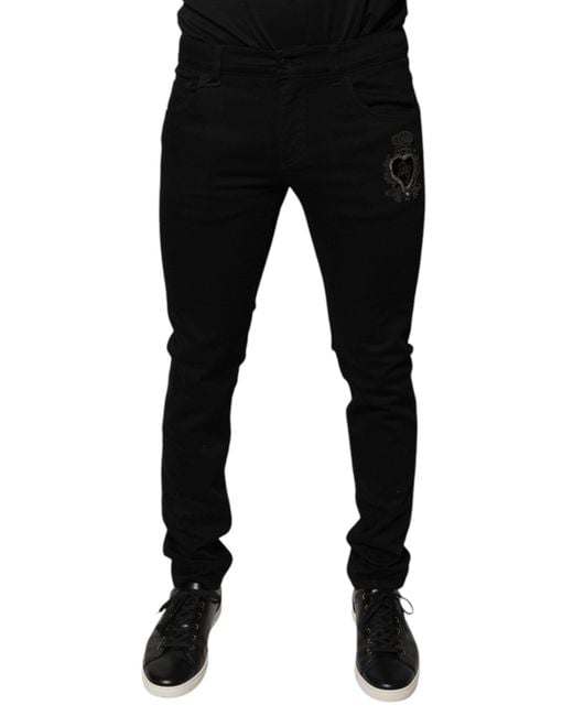 Dolce & Gabbana Black Skinny Jeans Embroidered Style for men
