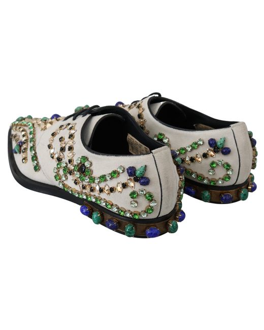 Dolce & Gabbana Multicolor Elegant Suede Dress Flats With Crystals