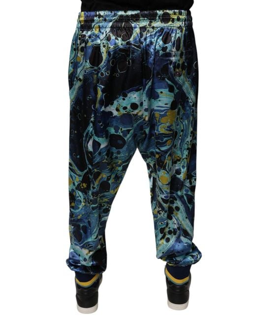 Dolce & Gabbana Blue Abstract Marble Print Pants for men