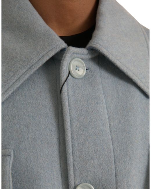 Dolce & Gabbana Blue Light Wool Button Trench Coat Jacket for men