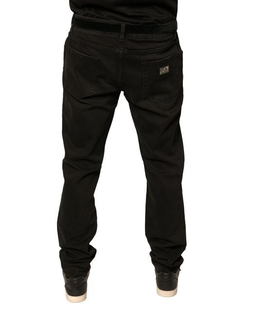 Dolce & Gabbana Black Ripped Logo Cotton Skinny Denim Jeans for men
