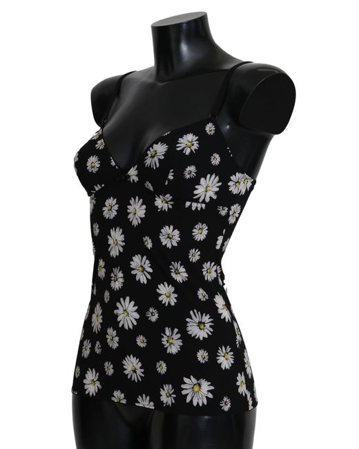 Dolce & Gabbana Black Daisy Print Dress Lingerie Chemisole