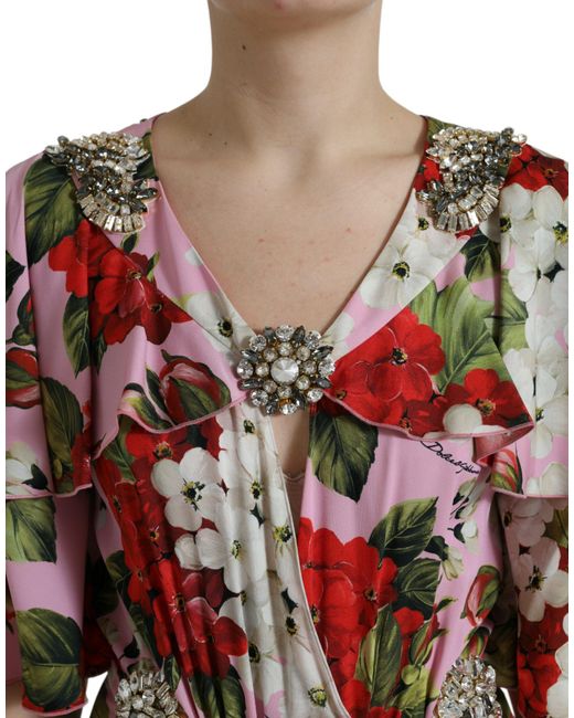 Dolce & Gabbana Red Floral Crystal Embellished A-Line Dress
