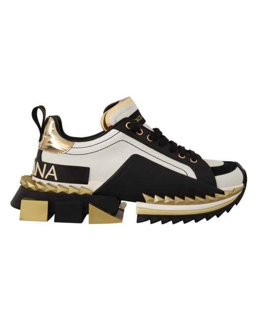 Dolce & Gabbana Gold Super King Leather Sneakers Shoes in Black for Men |  Lyst