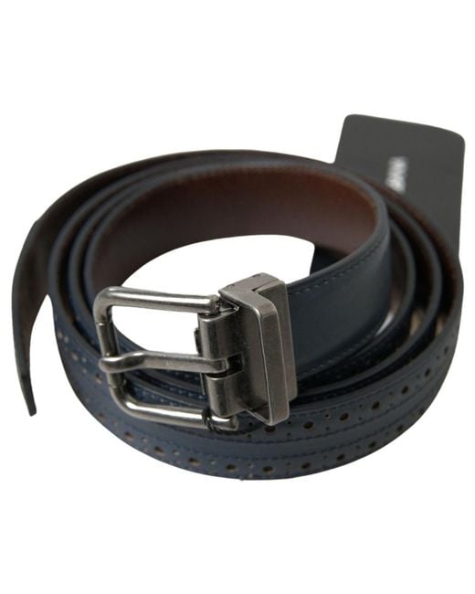 Dolce & Gabbana Metallic Leather Perforated Metal Buckle Belt for men