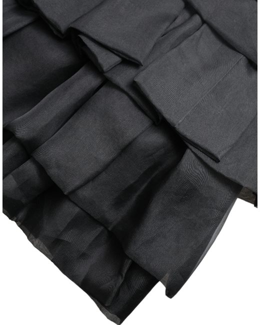 Dolce & Gabbana Black Tiered Aline High Waist Silk Mini Skirt