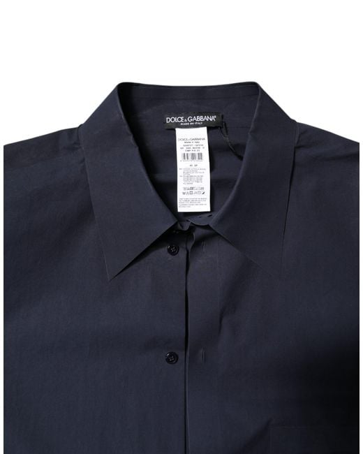 Dolce & Gabbana Blue Dark Cotton Long Sleeve Shirt for men