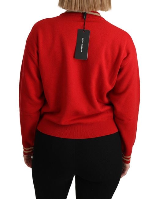 Dolce & Gabbana Red Knitted Cashmere Cartoon Top Sweater