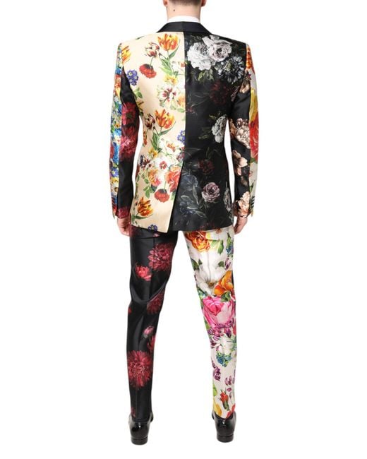 Dolce & Gabbana Black Floral Sicilia Silk 3 Piece Suit for men
